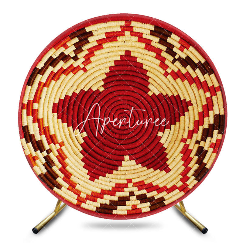 Aperturee - Aperturee Red Wicker Weave Floral Round Ethiopian Backdrop