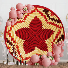 Aperturee - Aperturee Red Wicker Weave Floral Round Ethiopian Backdrop