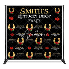 Aperturee - Aperturee Repeat Black Custom Name Kentucky Derby Party Backdrop