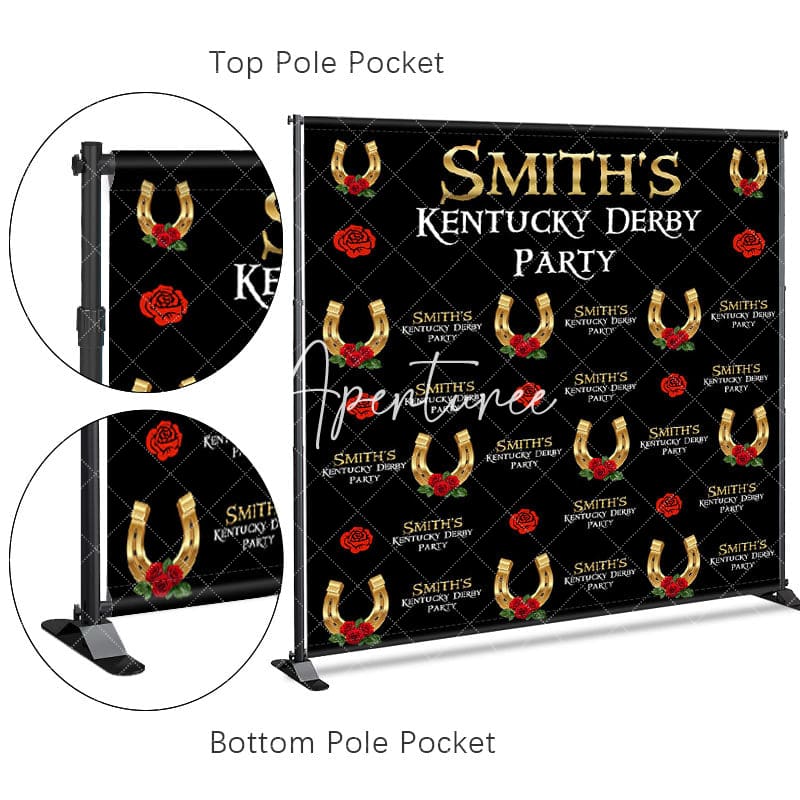 Aperturee - Aperturee Repeat Black Custom Name Kentucky Derby Party Backdrop