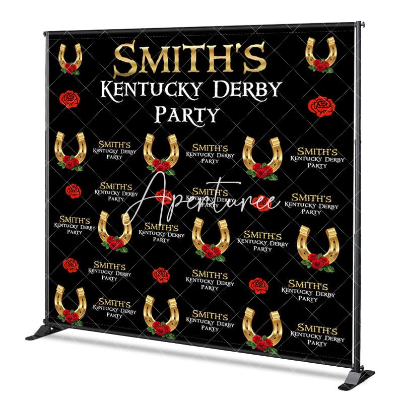 Aperturee - Aperturee Repeat Black Custom Name Kentucky Derby Party Backdrop