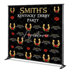 Aperturee - Aperturee Repeat Black Custom Name Kentucky Derby Party Backdrop