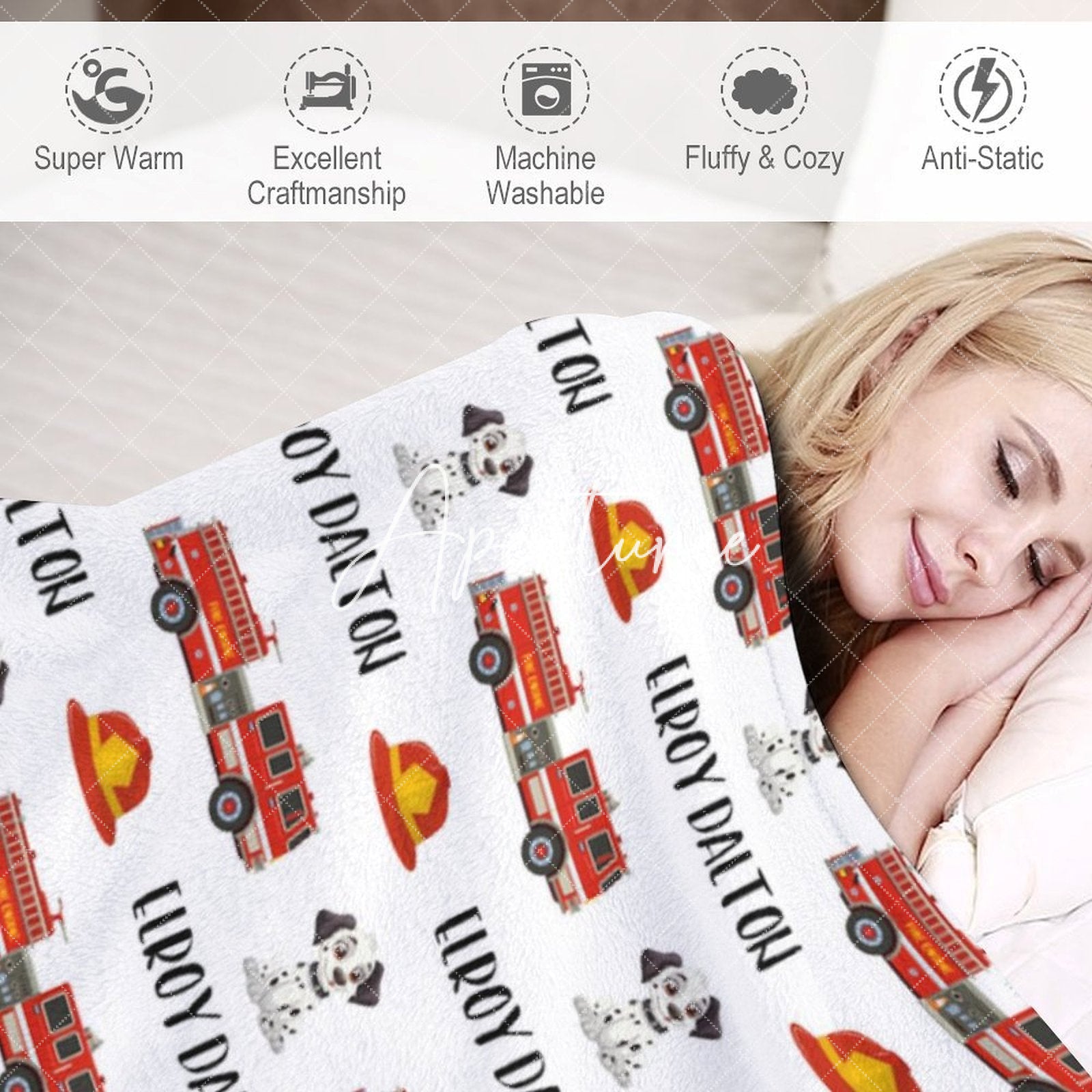 Aperturee - Aperturee Repeated Cute Dalmatian Red Fire Truck Baby Blanket