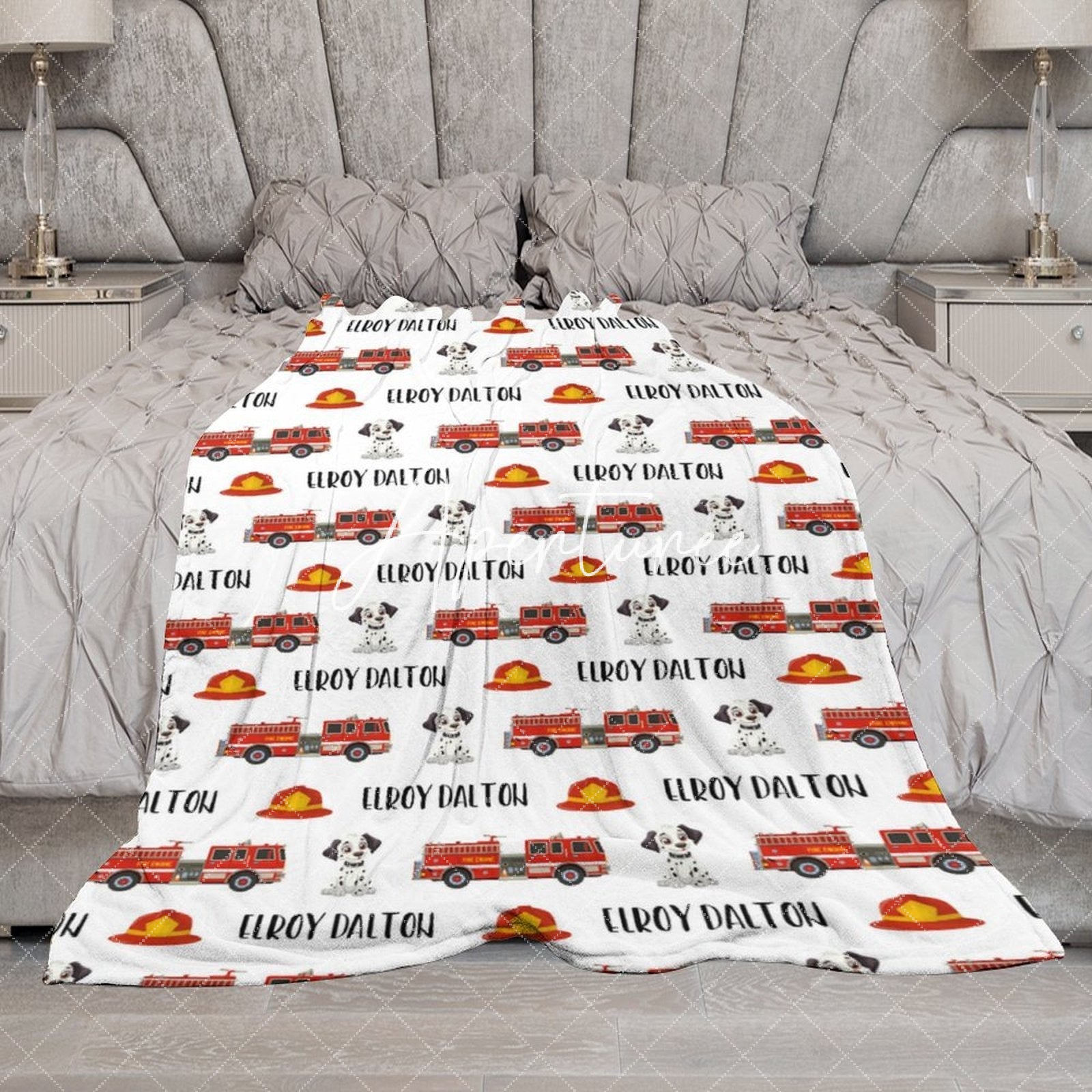 Aperturee - Aperturee Repeated Cute Dalmatian Red Fire Truck Baby Blanket