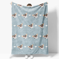 Aperturee - Aperturee Repeated Dog Head Heart Name Blue Custom Pet Blanket