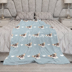 Aperturee - Aperturee Repeated Dog Head Heart Name Blue Custom Pet Blanket