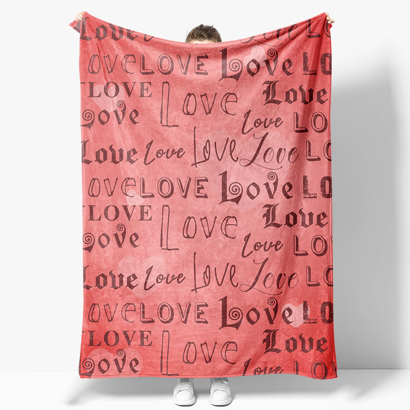 Aperturee - Aperturee Repeated Love Pink Heart Valentines Day Text Blanket