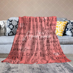 Aperturee - Aperturee Repeated Love Pink Heart Valentines Day Text Blanket