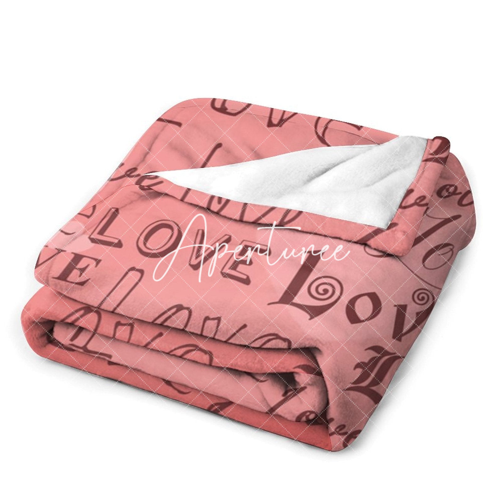 Aperturee - Aperturee Repeated Love Pink Heart Valentines Day Text Blanket