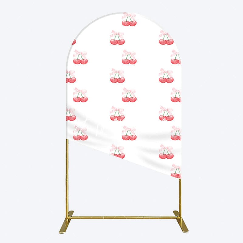 Aperturee - Aperturee Repeated Red Cherry Bow Tie Birthday Arch Backdrop