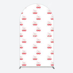 Aperturee - Aperturee Repeated Red Cherry Bow Tie Birthday Arch Backdrop