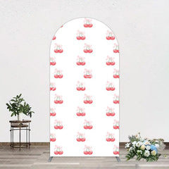 Aperturee - Aperturee Repeated Red Cherry Bow Tie Birthday Arch Backdrop