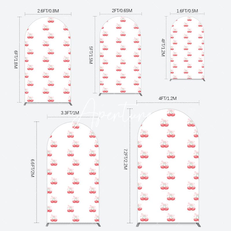 Aperturee - Aperturee Repeated Red Cherry Bow Tie Birthday Arch Backdrop