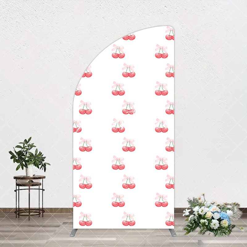 Aperturee - Aperturee Repeated Red Cherry Bow Tie Birthday Half Moon Arch Backdrop