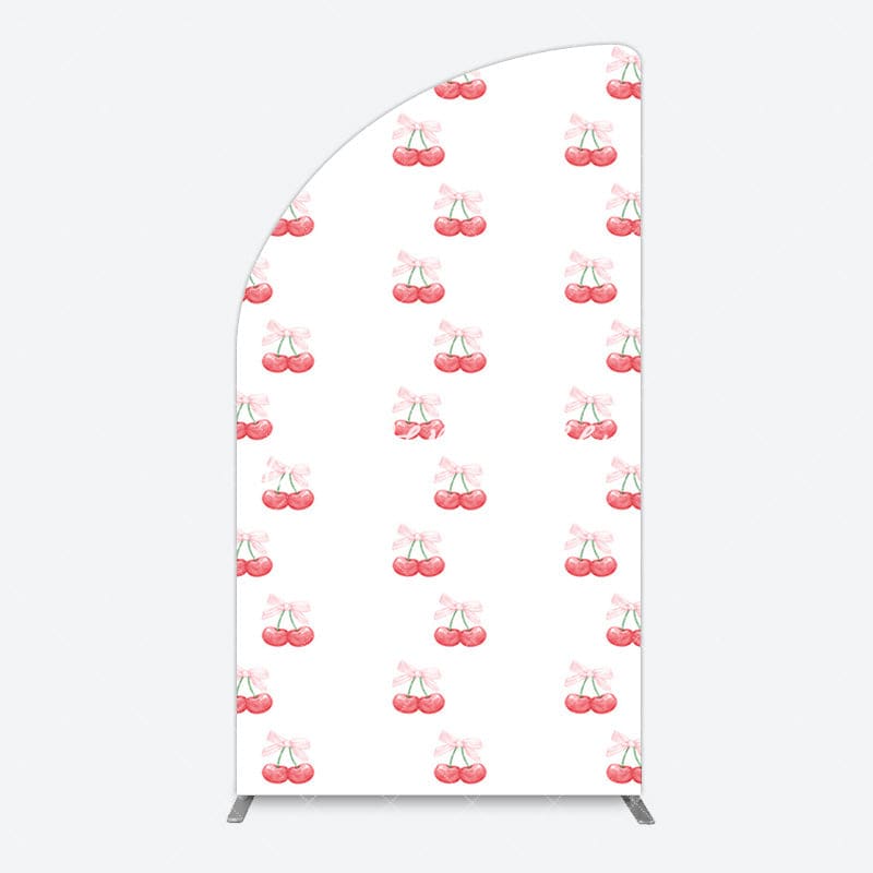 Aperturee - Aperturee Repeated Red Cherry Bow Tie Birthday Half Moon Arch Backdrop