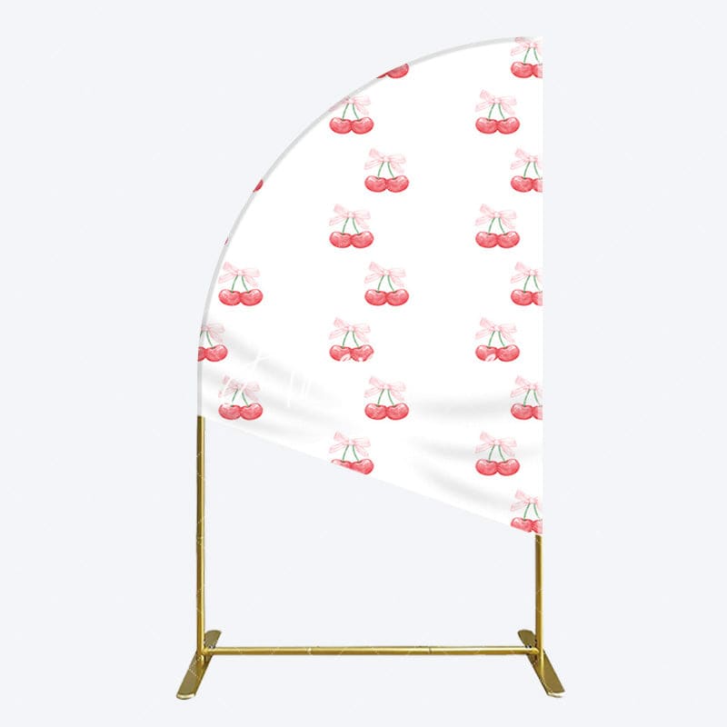 Aperturee - Aperturee Repeated Red Cherry Bow Tie Birthday Half Moon Arch Backdrop