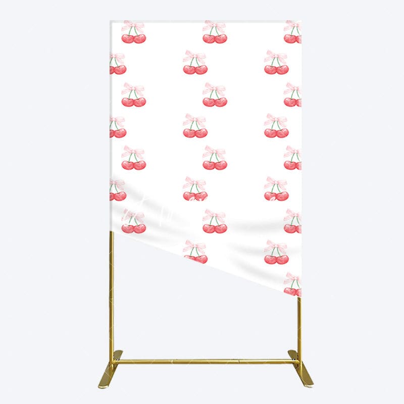 Aperturee - Aperturee Repeated Red Cherry Bow Tie Birthday Rectangle Backdrop