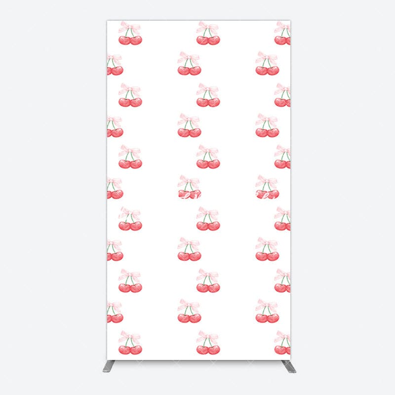 Aperturee - Aperturee Repeated Red Cherry Bow Tie Birthday Rectangle Backdrop