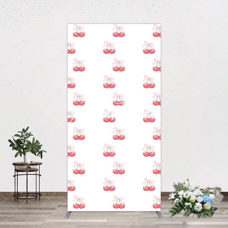 Aperturee - Aperturee Repeated Red Cherry Bow Tie Birthday Rectangle Backdrop