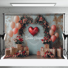 Aperturee - Aperturee Retro Arch Floral Balloon Valentines Day Backdrop