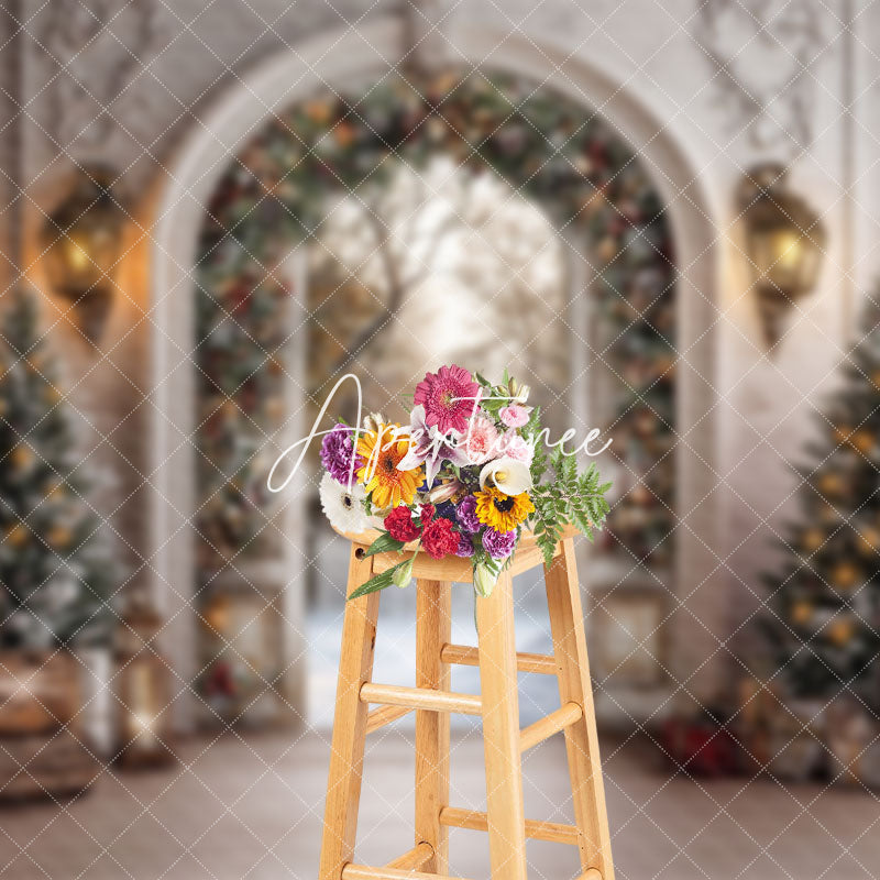 Aperturee - Aperturee Retro Arch Luxury Gate Snowy Christmas Vibe Backdrop