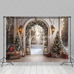 Aperturee - Aperturee Retro Arch Luxury Gate Snowy Christmas Vibe Backdrop