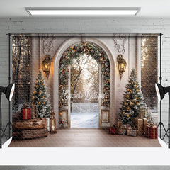 Aperturee - Aperturee Retro Arch Luxury Gate Snowy Christmas Vibe Backdrop