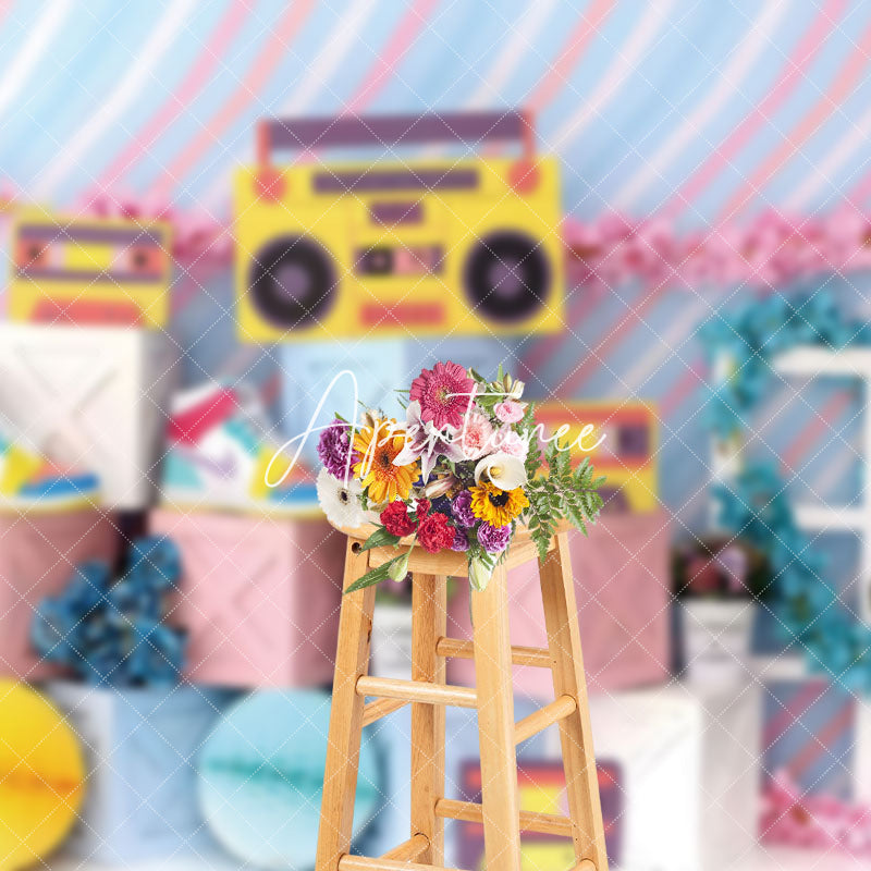 Aperturee - Aperturee Retro Back To 90S Baby Cake Smash Photography Backdrop