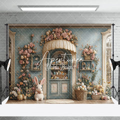 Aperturee - Aperturee Retro Beige Blue Egg Boutique Floral Easter Backdrop