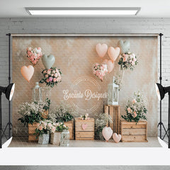 Aperturee - Aperturee Retro Beige Wall Balloons Plant Floral Backdrop