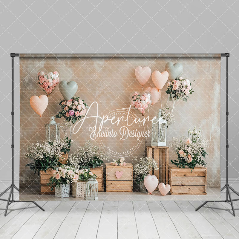 Aperturee - Aperturee Retro Beige Wall Balloons Plant Floral Backdrop