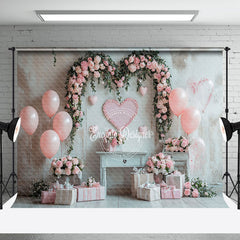 Aperturee - Aperturee Retro Beige Wall Balloons Romantic Floral Backdrop