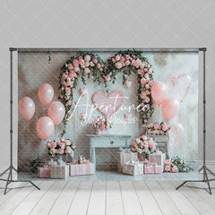 Aperturee - Aperturee Retro Beige Wall Balloons Romantic Floral Backdrop