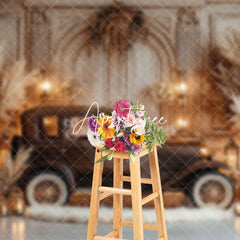 Aperturee - Aperturee Retro Beige Wall Brown Truck Boho Wedding Backdrop