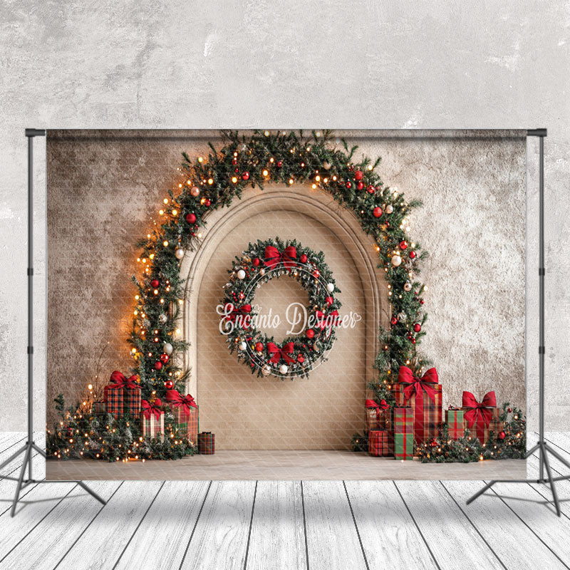 Aperturee - Aperturee Retro Beige Wall Wreath Gifts Christmas Backdrop