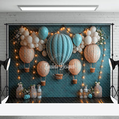 Aperturee - Aperturee Retro Blue Balloons Lighted Cake Smash Backdrop