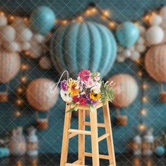 Aperturee - Aperturee Retro Blue Balloons Lighted Cake Smash Backdrop