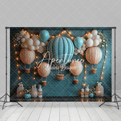 Aperturee - Aperturee Retro Blue Balloons Lighted Cake Smash Backdrop