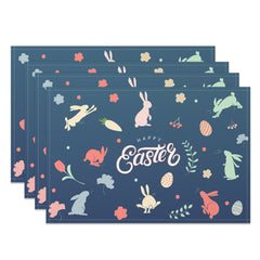 Aperturee - Aperturee Retro Blue Bunny Plant Easter Set Of 4 Placemats