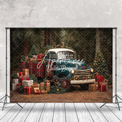 Aperturee - Aperturee Retro Blue Car Forest Trees Gifts Christmas Backdrop