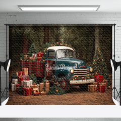 Aperturee - Aperturee Retro Blue Car Forest Trees Gifts Christmas Backdrop