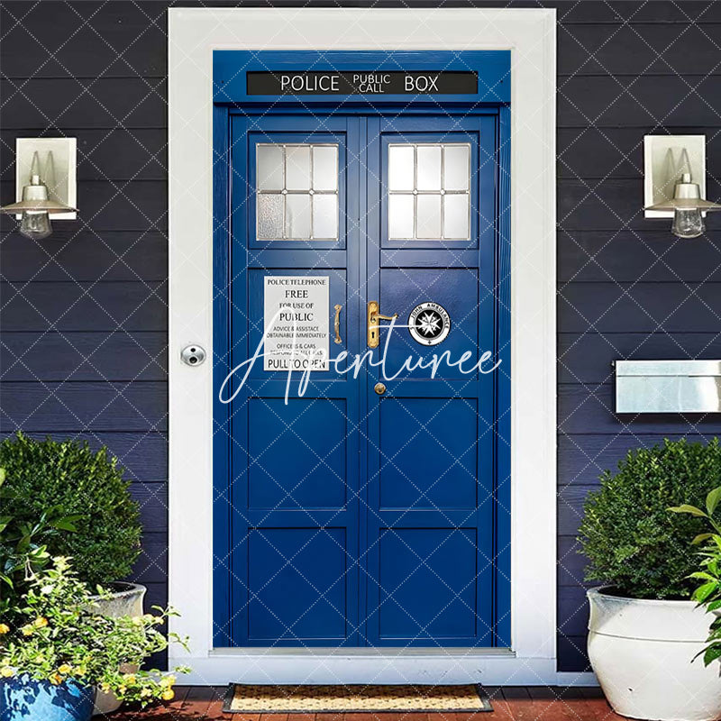 Aperturee - Aperturee Retro Blue Police Public Call Box Party Door Cover