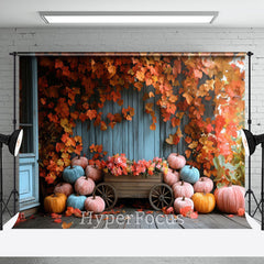 Aperturee - Aperturee Retro Blue Porch Maple Leaves Autumn Photo Backdrop