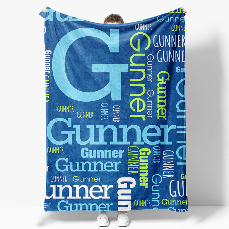 Aperturee - Aperturee Retro Blue Repeated Fonts Custom Family Name Blanket