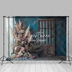 Aperturee - Aperturee Retro Blue Wall Door Boho Floral Wedding Backdrop