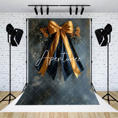 Aperturee - Aperturee Retro Blue Wall Floral Bow Tie Retro Wall Photo Backdrop