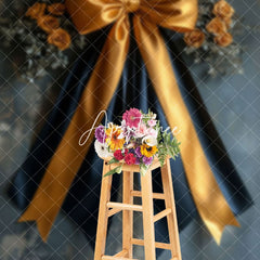 Aperturee - Aperturee Retro Blue Wall Floral Bow Tie Retro Wall Photo Backdrop