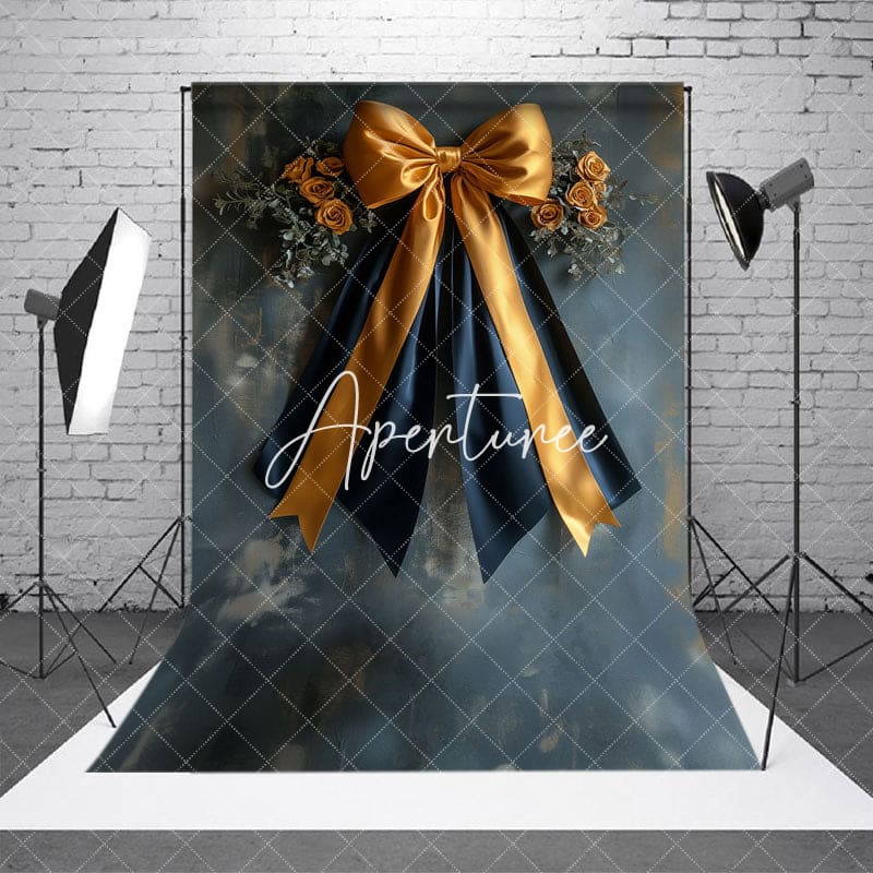 Aperturee - Aperturee Retro Blue Wall Floral Bow Tie Retro Wall Photo Backdrop