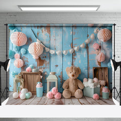 Aperturee - Aperturee Retro Blue Wall Paper Ball Bear Cake Smash Backdrop