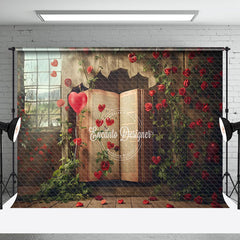 Aperturee - Aperturee Retro Book Rose Floral Love Valentines Day Backdrop